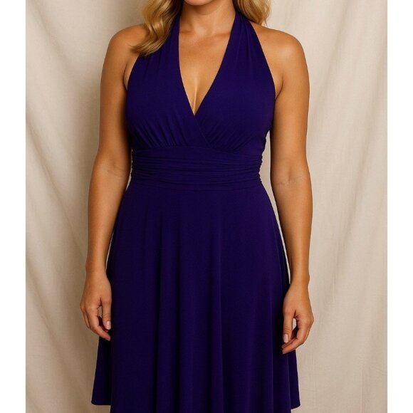 JONES WEAR Marilyn Mock-Halter Ruched Dress Purple Size 14 NWT Wedding guest - Picture 1 of 7